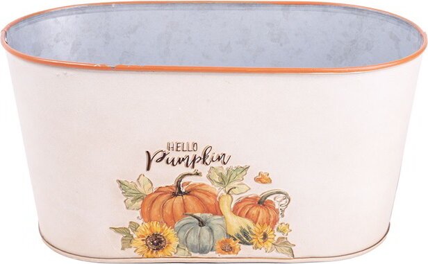 Iris Ovális Bádog 23 x 12 cm kaspó - Narancssárga tök mintás