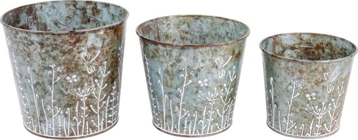 Iris Kerek Bádog 15 - 11,5 cm kaspó 3 darab - Rozsdás pitypangos mintás