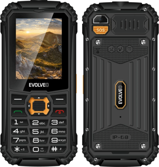 Evolveo Strongphone Q1 32/32MB 2G Dual SIM Vízálló Nyomógombos Mobiltelefon - Fekete/Narancssárga