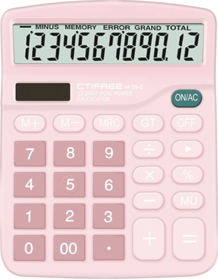 CTIFREE M-28-C Elem / Napelem Asztali Számológép - Rózsaszín