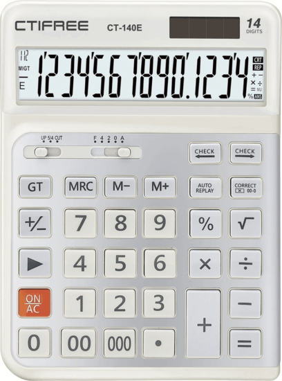 CTIFREE CT-140E Elem / Napelem 14 digit ergonómikus számológép - Fehér