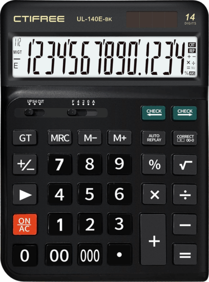 CTIFREE UL-140E-BK Elem / Napelem 14 digit ergonómikus számológép - Fekete