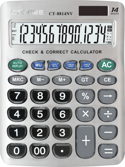 CTIFREE CT-8814NV Elem / Napelem 14 digit Számológép - Ezüst