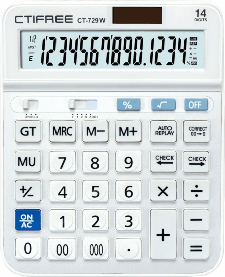 CTIFREE CT-729W Elem / Napelem 14 digit számológép - Fehér