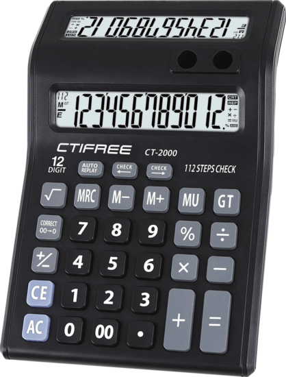 CTIFREE CT-2000 Elem / Napelem duál kijelzős 12 digit számológép - Fekete CTIFREE CT-2000 Elem / Napelem duál kijelzős 12 digit számológép - Fekete