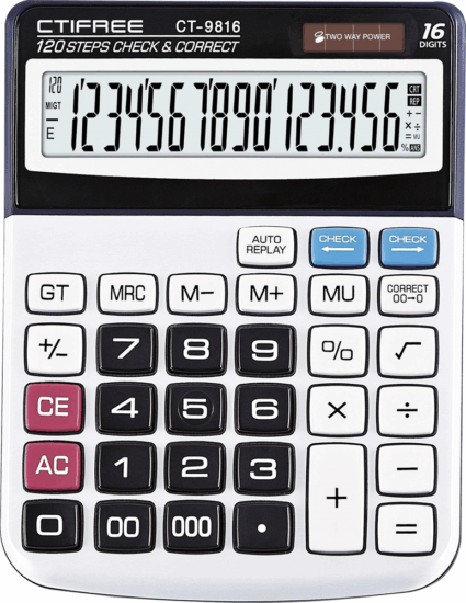 CTIFREE CT-9816 Elem / Napelem 16 digit számológép - Fehér/Fekete