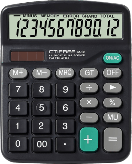CTIFREE M-28 Elem / Napelem 12 digit számológép - Fekete