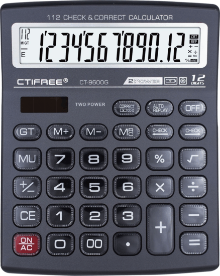 CTIFREE CT-9600G Elem / Napelem 12 digit számológép - Szürke