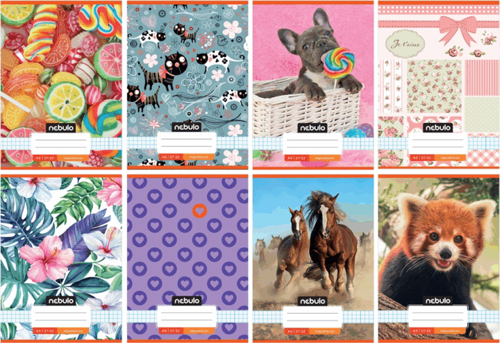 Nebulo Cuki minták II 32 lapos A5 27-32 tűzött négyzetrácsos füzet - Többféle