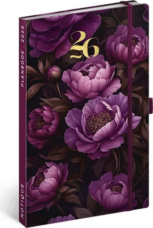 Realsystem Purple Flowers Gumipántos 2026 Határidőnapló - Mintás