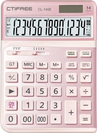 CTIFREE CL-140E Elem / Napelem Asztali Számológép - Rózsaszín