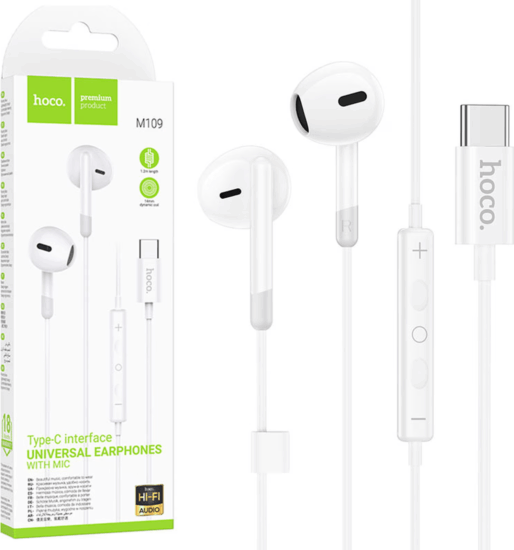 Hoco M109 Pure Joy USB-C Fülhallgató Headset - Fehér