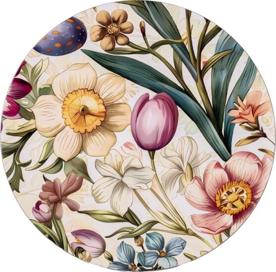 Iris 676559 Kerek Műanyag Virágmintás tálca 33 cm - Krém / Lila