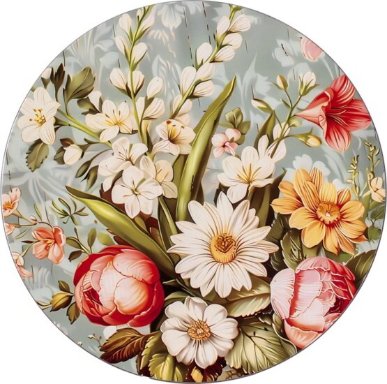 Iris 676552 Kerek Műanyag Virágcsokor mintás tálca 33 cm - Krém