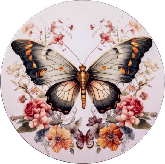 Iris 676549 Kerek Műanyag Pillangó mintás tálca 33 cm - Színes