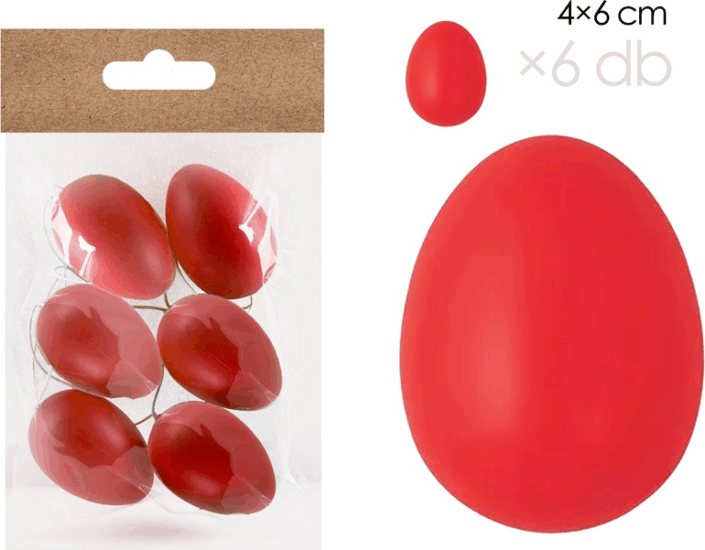 Iris műanyag tojás húsvéti dekoráció 4x6cm - Piros (6db/csomg)