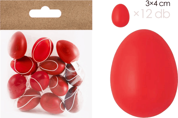 Iris műanyag tojás húsvéti dekoráció 3x4cm - Piros (12db/csomg)