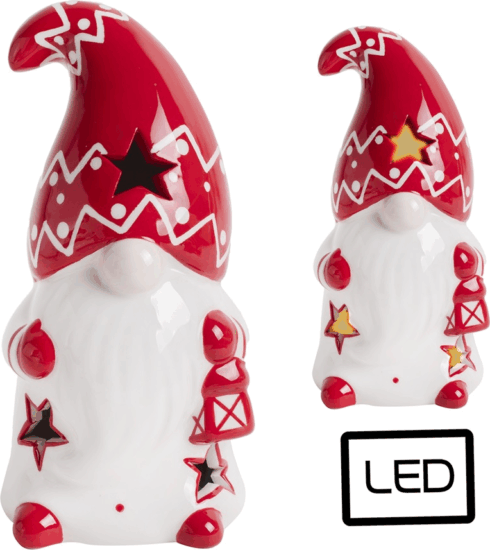 Iris LEDes porcelán orrmanó Karácsonyi dekoráció - Piros/Fehér