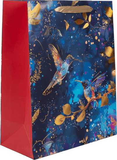 Iris matt hologrammos hot stamp kék kolibri Szalagfüles Papír ajándéktasak (26 x 32cm) - Mintás Iris matt hologrammos hot stamp kék kolibri Szalagfüles Papír ajándéktasak (26 x 32cm) - Mintás