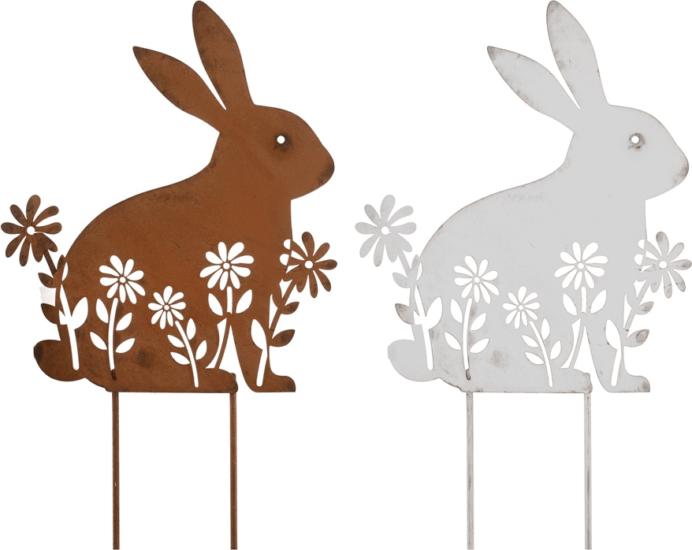Iris fém beszúró ülő nyuszi húsvéti dekoráció/növénytámasz szett 13x15+7cm - Többféle