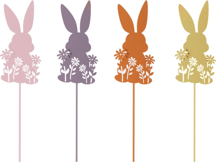 Iris fém beszúró nyuszi és virág húsvéti dekoráció / növénytámasz szett 9/35cm - Többféle