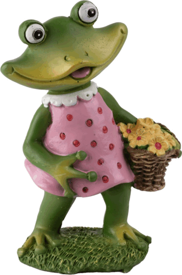 Iris műgyanta béka virágkosárral Tavaszi lakásdekoráció 9,9cm - Zöld/rózsaszín