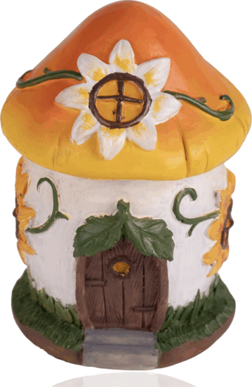 Iris műgyanta gomba ház indával lakásdekiráció 12,4 cm - Fehér/sárga