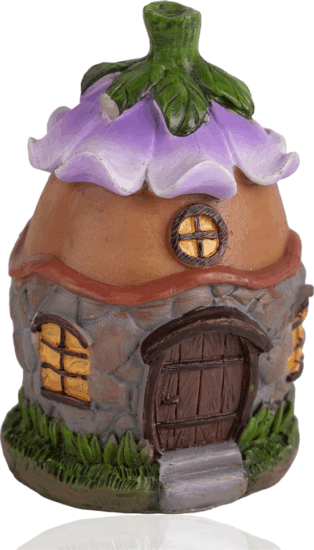 Iris műgyanta ház virágos tetővel lakásdekoráció 12,4cm - Lila/barna