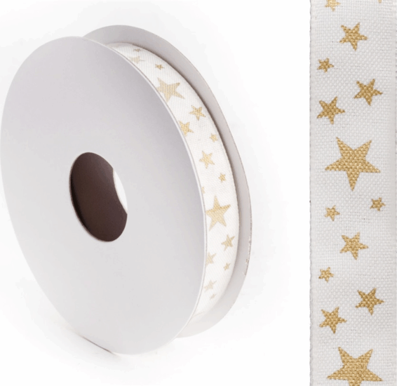 Iris Textil szalag csillagos mintával 15mm/10méter - Krém