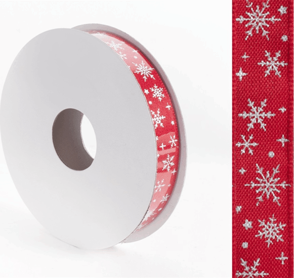 Iris Hópihe mintás díszítő karácsonyi szalag 15mm/10méter - Piros/Fehér Iris Hópihe mintás díszítő karácsonyi szalag 15mm/10méter - Piros/Fehér