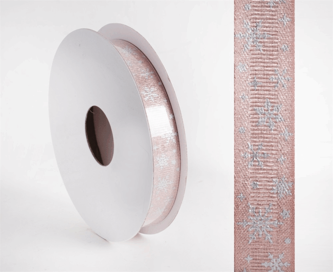 Iris Hópihe mintás díszítő karácsonyi szalag 15mm/10méter - Rosegold/Ezüst