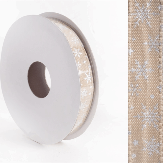 Iris Hópihe mintás díszítő karácsonyi szalag 15mm/10méter - Drapp