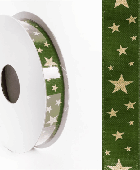 Iris Csillag mintás díszítő karácsonyi szalag 15mm/10méter - Zöld