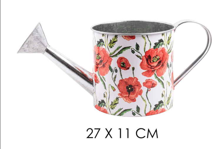 Iris bádog öntözőkanna 27x11cm - Piros pipacs mintás