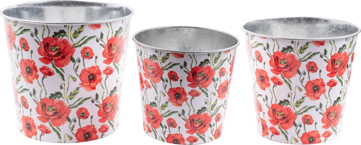 Iris Piros pipacs mintás bádog kaspó szett 5-15cm (3db/csomag) - Mintás