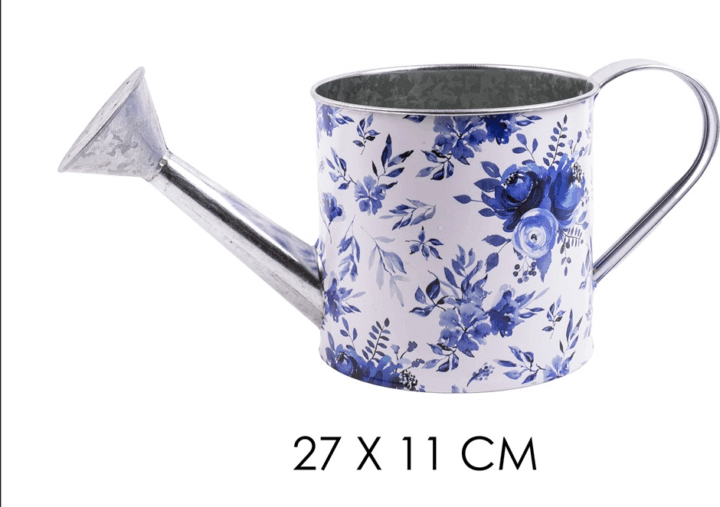 Iris bádog öntözőkanna 27x11cm - Fehér alapon kék várg minta