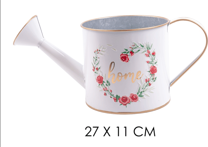 Iris bádog öntözőkanna 27x11cm - Home felirattal és rózsa mintával