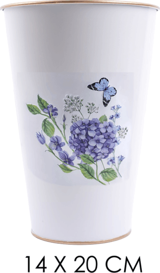 Iris Hortenzia mintás bádog váza 14x20cm - Fehér