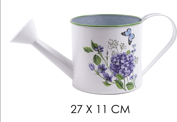 Iris bádog öntözőkanna 27x11cm - Hortenizai mintás