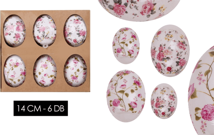 Iris dekor rózsaszín virágos műanyag tojás húsvéti dekoráció 14cm (6db/csomag)