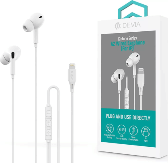 Devia ST126077 Kintone Series A2 Lightning Vezetékes Fülhallgató Headset - Fehér