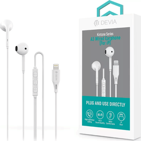 Devia ST126084 Kintone Series A3 Lightning Vezetékes Fülhallgató Headset - Fehér