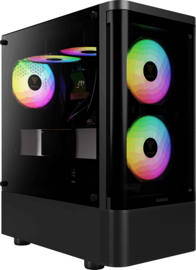 Gamdias Talos E3 CG Midi Torony Számítógépház + 3db 120mm ventilátor - Fekete