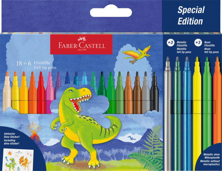 Faber-Castell Dinoszaurusz Filctoll készlet matricával Vegyes színek (24 db / csomag)