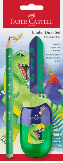 Faber-Castell Jumbo Dinoszaurusz HB Háromszögletű grafitceruza szett radírral és hegyezővel