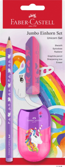 Faber-Castell Jumbo Unikornis HB háromszögletű grafitceruza szett radírral és hegyezővel