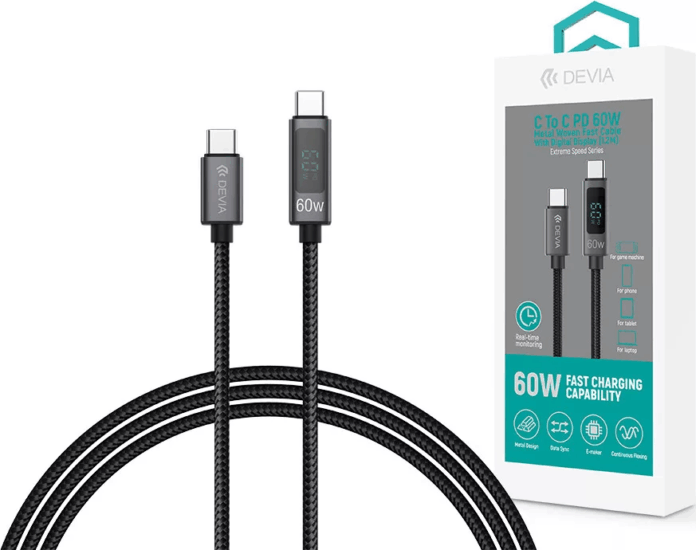 Devia ST120747 Extreme Speed Series USB-C apa USB-C apa 2.0 Adat és töltőkábel 1,2m - Fekete
