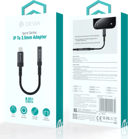 Devia ST111172 iPure Series Lightning apa - 3.5 Jack mm apa Átalakító adapter - Fekete Devia ST111172 iPure Series Lightning apa - 3.5 Jack mm apa Átalakító adapter - Fekete