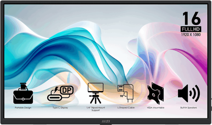 MSI 15,6" PRO MP165 E6 16:9 FullHD IPS Monitor 60Hz - Fekete