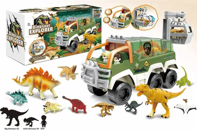 Dinó játékszett járgánnyal 35 cm